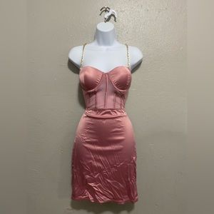 Pink Gold chain body con dress